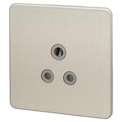 Knightsbridge 5A Screwless Flat Plate Unswitched Round Pin Socket - Brushed Chrome with Grey Insert