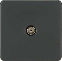 Knightsbridge 1 Gang Screwless Flat Plate Non Isolated TV Outlet - Anthracite Grey