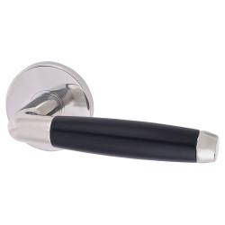 Urfic Polished Nickel/Matt Black Door Handles on Round Rose - Cambridge Range