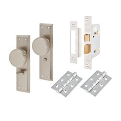 Hampstead Satin Nickel Knurled Bathroom Mortice Door Knobs on Backplate Pack - Miller Range - 205 x 52mm