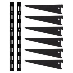 Altro Twin Slot Shelving Kit - 2 x 1000mm Shelf Wall Uprights & 6 x 370mm Shelf Brackets - Black