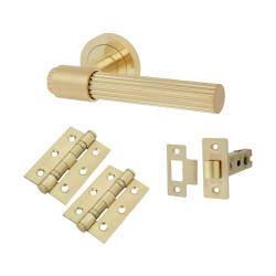 Altro Satin Brass Lines Latch Door Handles on Rose Pack - Eva Range