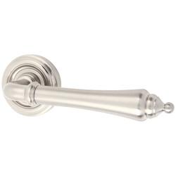 Jedo Satin Nickel Door Handles on Round Rose - Parisian Camille Range