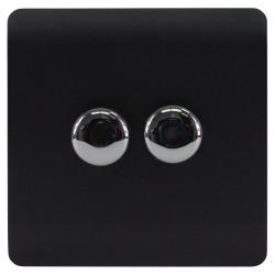 Trendi 150W 2 Gang 2 Way Screwless LED Rotary Dimmer Switch - Matt Black