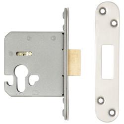 Altro Architectural Euro Profile Deadlock - 78mm Case - 57mm Backset - Radius - Satin Stainless