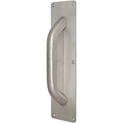 Satin Stainless Steel Anti-Ligature Infilled Door Pull Handle on Plate - Screw Fix - 300 x 75mm