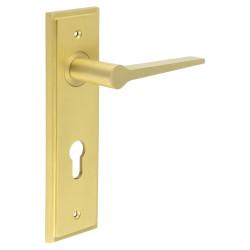 Burlington by Frelan Satin Brass Fire Rated DIN Euro Lock Door Handles - Knightsbridge - 200 x 55mm