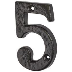 Olde Forge 76mm Screw Fix Door Numeral - 5 - Metalized Antique Black Iron