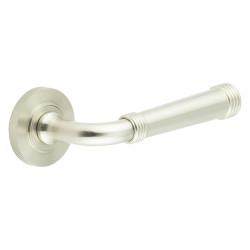 Burlington by Frelan Satin Nickel Fire Rated Door Handles on Round Knurled Rose - Highgate Range