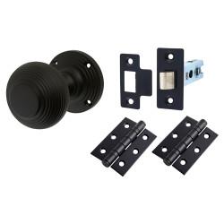 Touchpoint Matt Black Beehive Mortice Door Knobs Pack - 60mm Rose Diameter