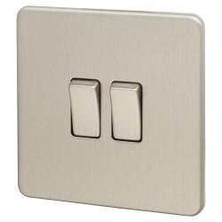 Knightsbridge 10AX 2 Gang 2 Way Screwless Flat Plate Light Switch - Brushed Chrome