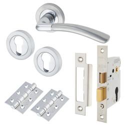 Altro Satin/Polished Euro Lock Door Handles on Rose Pack - Berkshire Range