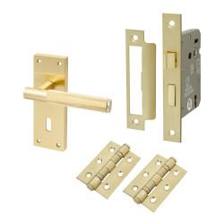 Altro Satin Brass Knurled 3 Lever Sashlock Door Handles Pack - Remi Range