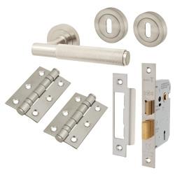 Altro Satin Nickel Knurled 3 Lever Sashlock Door Handles Pack - Remi Range