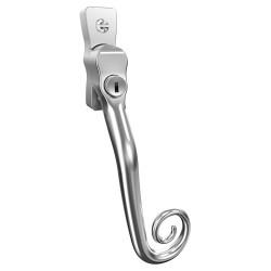Mila Heritage Monkey Tail Locking Espagnolette Casement Window Handle - Right Hand - Satin Chrome