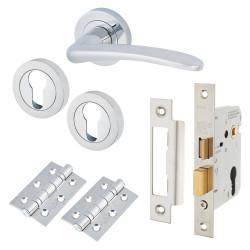 Touchpoint Polished Chrome Euro Lock Door Handles on Rose Pack - Eloise Range