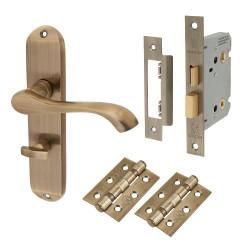 Touchpoint Antique Brass Scroll Bathroom Lock Door Handles Pack - Ancona Range