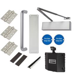 Heavy Duty Pull Door Handle Fire Door Kit & Dorgard Holder - Power Size 2-5 - Push/Pull -Aluminium