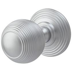 Carlisle Brass Satin Chrome Reeded Mortice Door Knob - 70mm Rose Diameter - Delamain Range