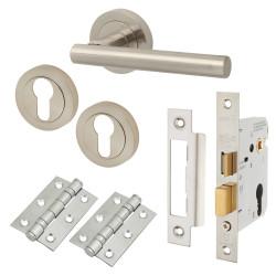 Touchpoint Satin Nickel Euro Lock Door Handles on Rose Pack - Ella Range