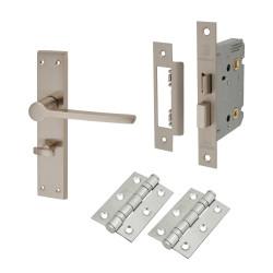 Altro Satin Nickel Bathroom Lock Door Handles Pack - Farley Range