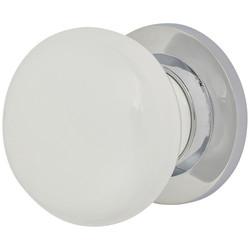 Touchpoint White and Chrome Porcelain Mortice/Rim Door Knob - 60mm Rose Diameter