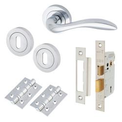 Altro Polished Chrome 3 Lever Sashlock Door Handles on Rose Pack - Sussex Range