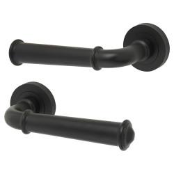 Jedo Matt Black Fire Rated Door Handles on Round Rose - Classic Range