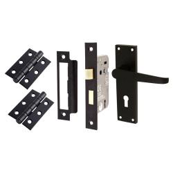 Touchpoint Matt Black Budget Straight 3 Lever Sashlock Door Handles Pack