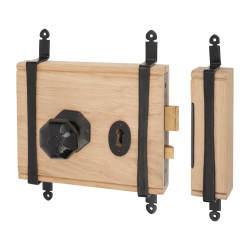 Olde Forge Oak Box Door Lock - Antique Black Iron Knob