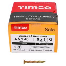 TIMCO Solo Chippy Pozi Countersunk Wood Screws - 4.5 x 40mm - Yellow Zinc - Pack of 200