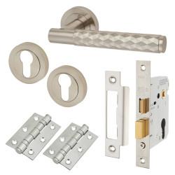 Altro Satin Nickel Diamond Euro Lock Door Handles on Rose Pack - Luna Range