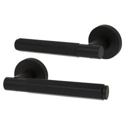 Altro Matt Black Hexagonal Door Handles on Round Rose - Juno Range