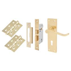 Touchpoint Satin Brass Budget Scroll 3 Lever Sashlock Door Handles Pack
