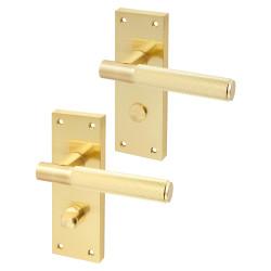 Altro Satin Brass Knurled Bathroom Door Handles - Remi Range - 155 x 55mm