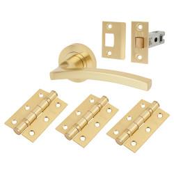Serozzetta by Carlisle Brass Satin Brass Latch Door Handles on Rose Ultimate Door Pack - Tavira Range