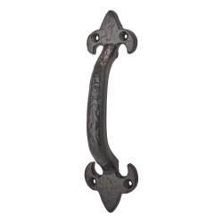 Olde Forge Antique Black Iron Fleur de Lys D-Bar Door Pull Handle - Screw Fix - 175 x 50mm