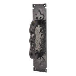 Olde Forge Antique Black Barley Twist D-Bar Door Pull Handle on Plate - Screw Fix - 310 x 65mm