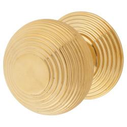 Heritage Brass by M Marcus Unlacquered Brass Round Reeded Centre Door Knob - 76mm Rose Diameter