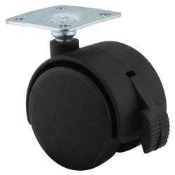 Mini Twin Wheel Castor - Swivel Braked - 30kg Max Weight - 40mm Diameter - Black - Pack of 4