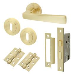 Altro Satin Brass 3 Lever Sashlock Door Handles on Rose Pack - Ivy Range