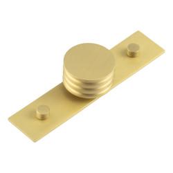 Hoxton by Frelan Sturt Grooved Round Cabinet Knob on Plain Backplate - 40mm Diameter - Satin Brass