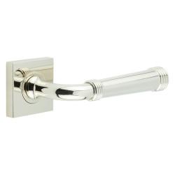 Burlington by Frelan Polished Nickel Fire Rated Door Handles on Square Rose - Highgate Range