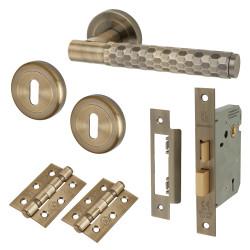 Altro Antique Brass Honeycomb 3 Lever Sashlock Door Handles on Rose Pack - Cara Range