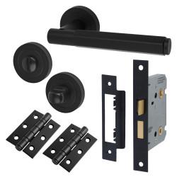 Altro Matt Black Hexagonal Bathroom Lock Door Handles on Rose Pack - Juno Range