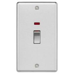 Knightsbridge 45A 2 Gang Round Edge Double Pole Cooker Switch with Neon - Brushed Chrome
