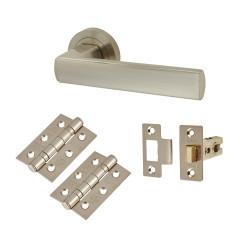 Altro Satin Nickel Latch Door Handles on Rose Pack - Zara Range