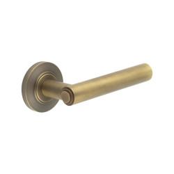 Burlington by Frelan Antique Brass Fire Rated Door Handles on Round Chamfered Rose - Richmond Range