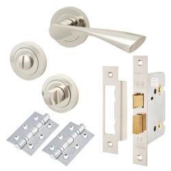 Touchpoint Polished Nickel Bathroom Lock Door Handles on Rose Pack - Ariel Range