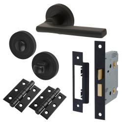 Touchpoint Matt Black Bathroom Lock Door Handles on Rose Pack - Lexi Range
